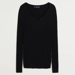 Mango Ribbed Black Sweater
